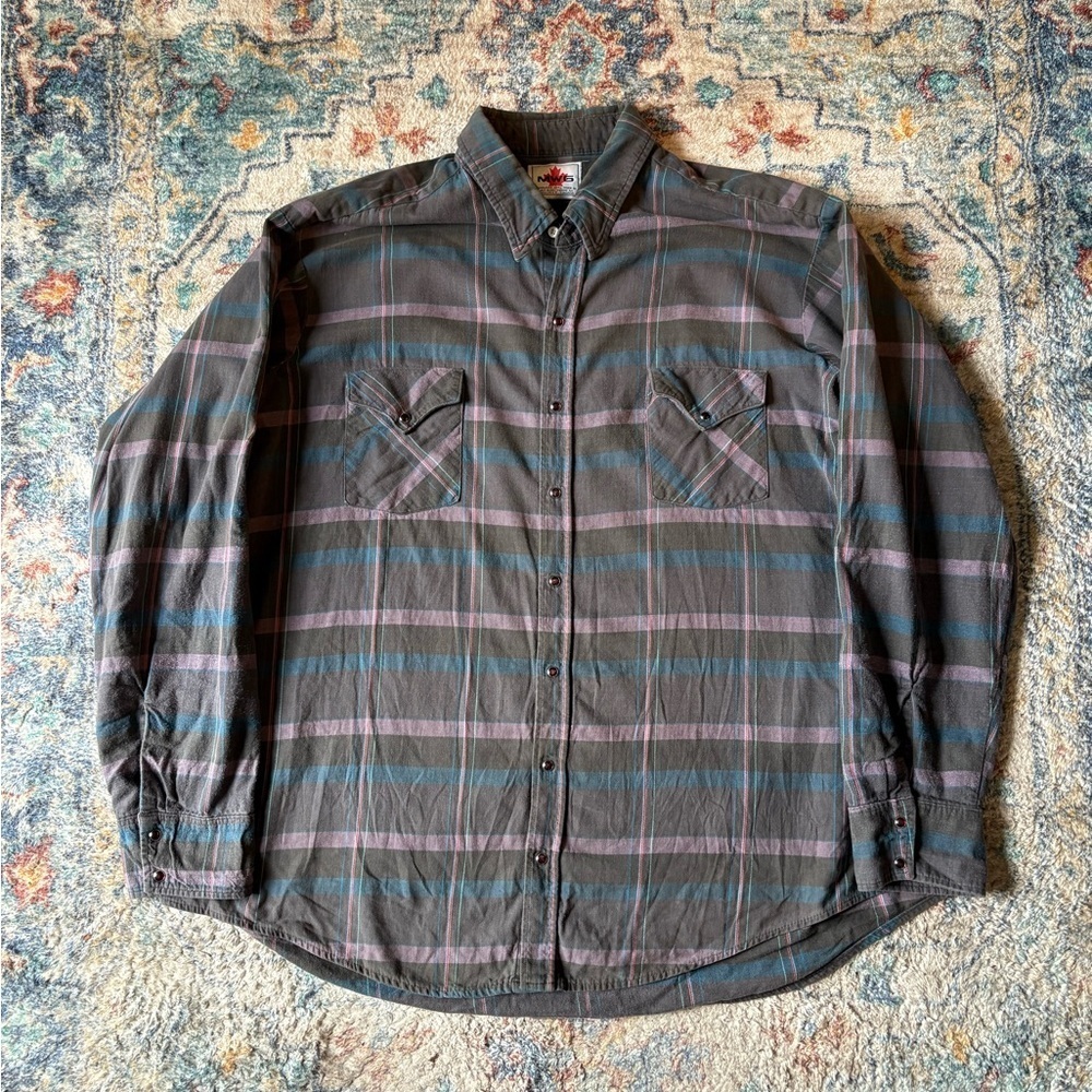 Vintage MWG Plaid Pearl Snap Shirt Size XXL